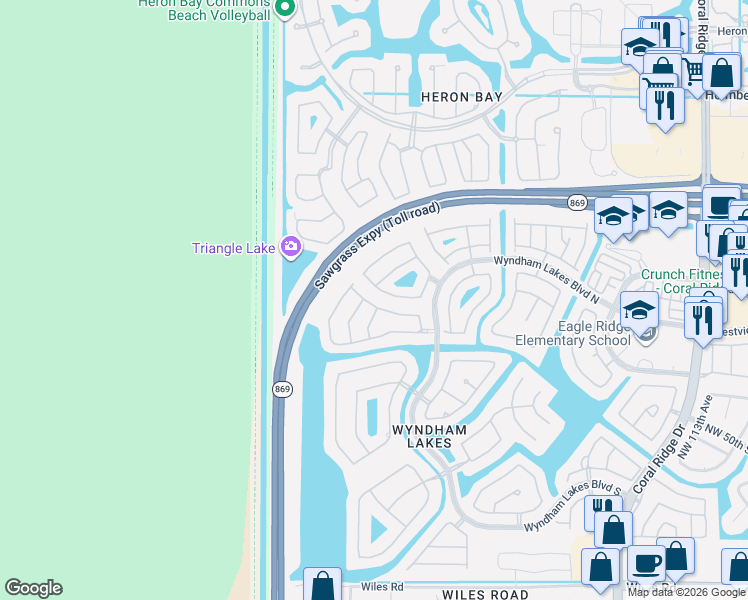 map of restaurants, bars, coffee shops, grocery stores, and more near 5371 Northwest 125th Avenue in Tamarac
