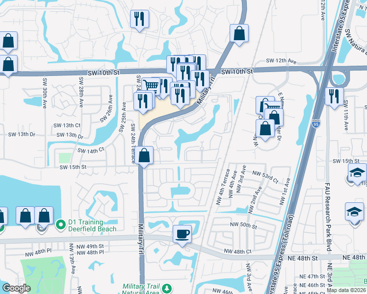 map of restaurants, bars, coffee shops, grocery stores, and more near 2059 Southwest 15th Street in Deerfield Beach