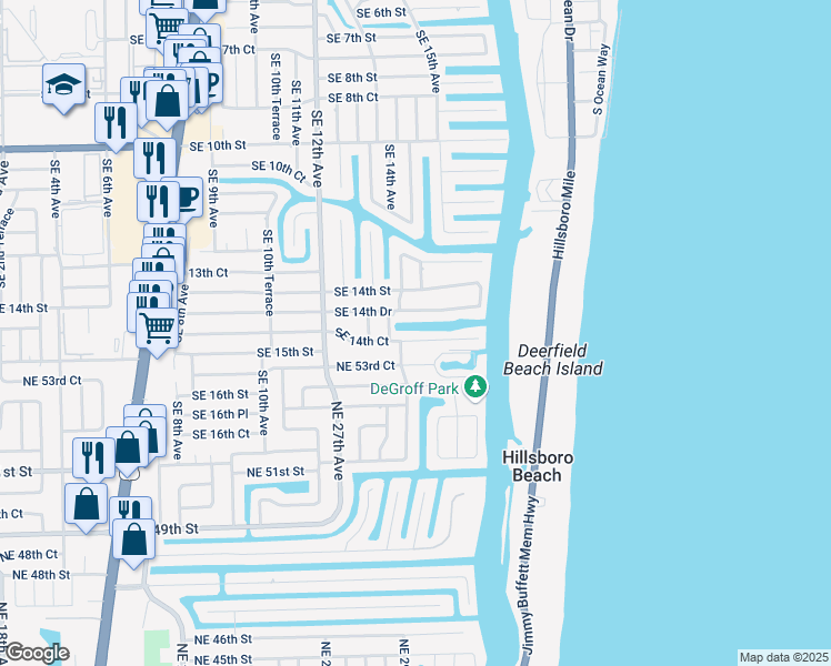 map of restaurants, bars, coffee shops, grocery stores, and more near 1430 Southeast 14th Court in Deerfield Beach