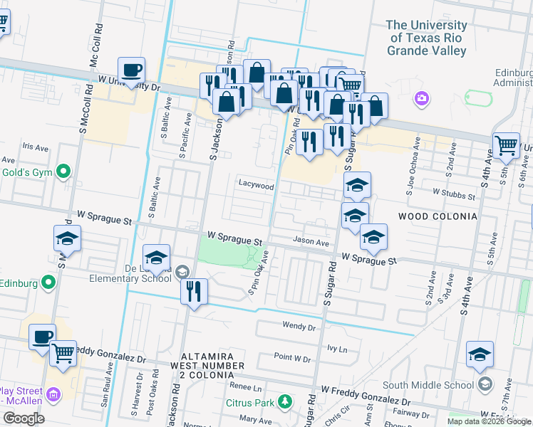 map of restaurants, bars, coffee shops, grocery stores, and more near 616 Horizon Peak in Edinburg