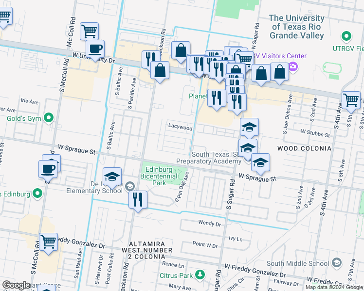 map of restaurants, bars, coffee shops, grocery stores, and more near 1803 Horsetail Falls in Edinburg