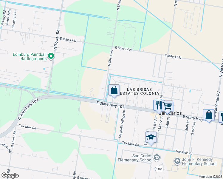 map of restaurants, bars, coffee shops, grocery stores, and more near 301 San Carlos Circle in Edinburg