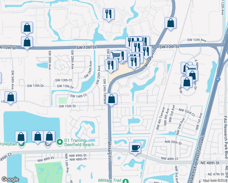 map of restaurants, bars, coffee shops, grocery stores, and more near 1448 Southwest 24th Terrace in Deerfield Beach