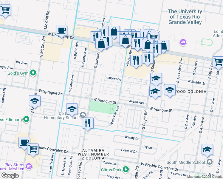 map of restaurants, bars, coffee shops, grocery stores, and more near 1804 Horsetail Falls in Edinburg