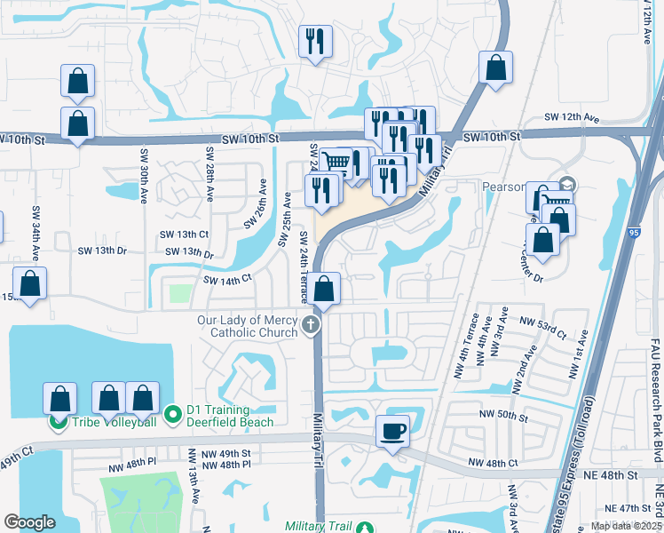 map of restaurants, bars, coffee shops, grocery stores, and more near 1448 Southwest 24th Terrace in Deerfield Beach