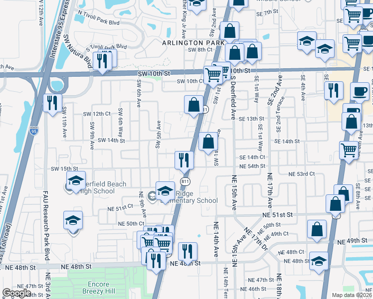 map of restaurants, bars, coffee shops, grocery stores, and more near 1405 South Dixie Highway in Boca Raton