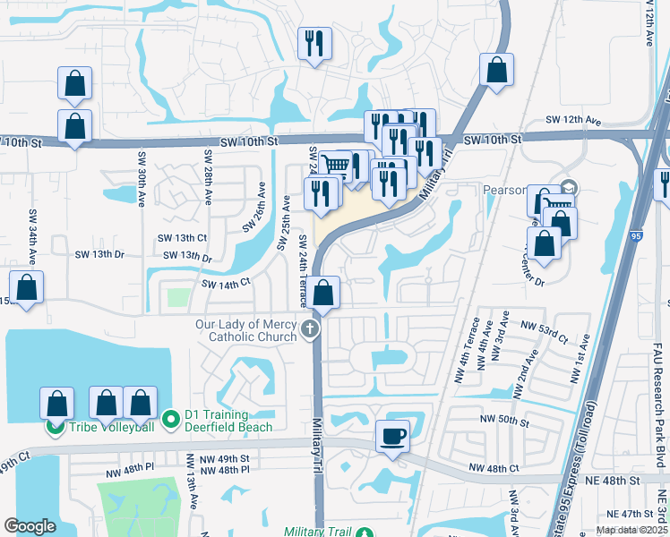map of restaurants, bars, coffee shops, grocery stores, and more near 2281 Southwest 15th Street in Deerfield Beach
