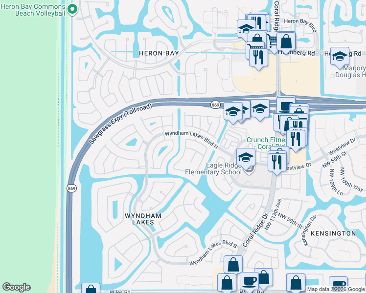 map of restaurants, bars, coffee shops, grocery stores, and more near 5479 Northwest 121st Avenue in Tamarac