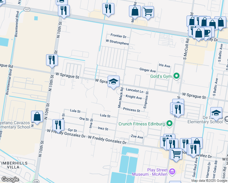 map of restaurants, bars, coffee shops, grocery stores, and more near 909 Mon Mack Road in McAllen