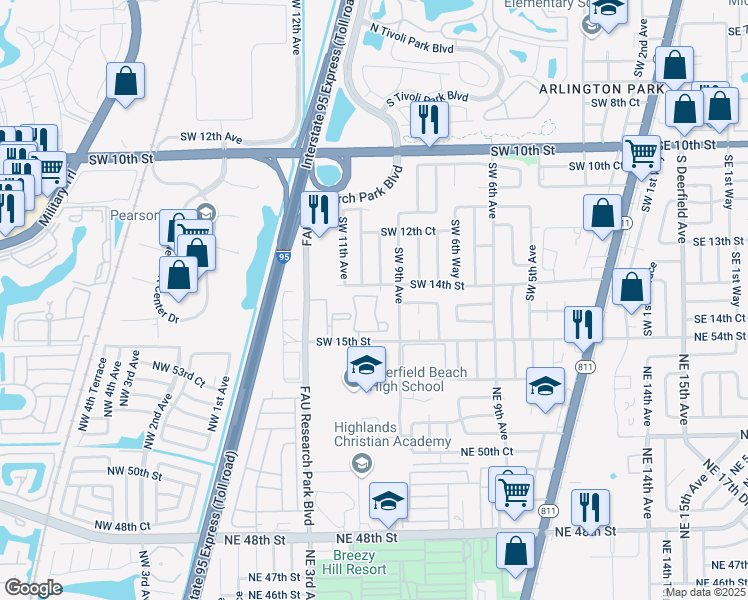 map of restaurants, bars, coffee shops, grocery stores, and more near 1010 Southwest 14th Street in Deerfield Beach