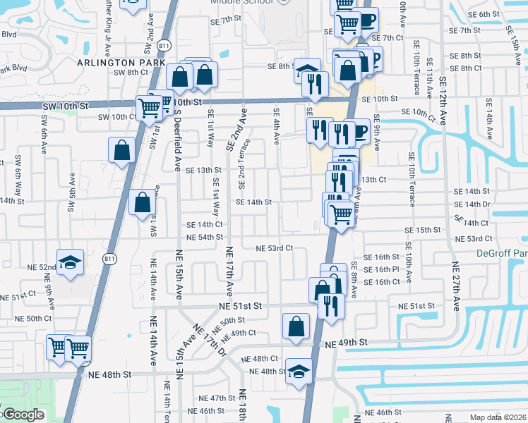 map of restaurants, bars, coffee shops, grocery stores, and more near 303 Southeast 14th Street in Deerfield Beach