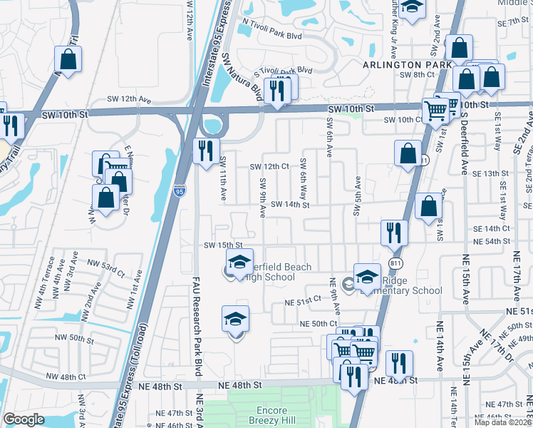 map of restaurants, bars, coffee shops, grocery stores, and more near 810 Southwest 14th Street in Deerfield Beach