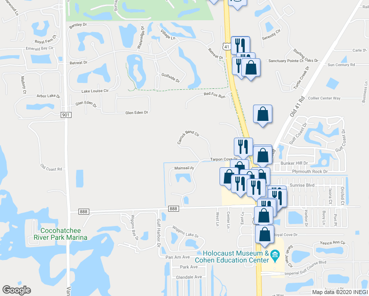 map of restaurants, bars, coffee shops, grocery stores, and more near 858 Carrick Bend Circle in Naples