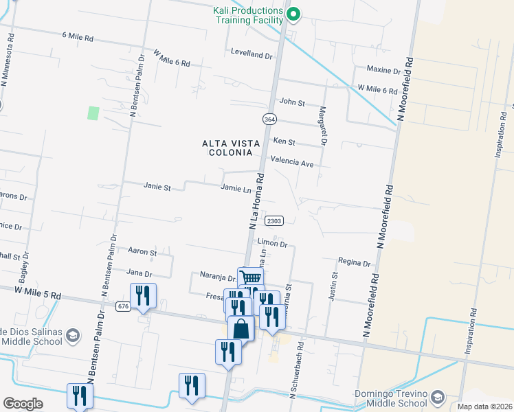 map of restaurants, bars, coffee shops, grocery stores, and more near 6716 La Homa Road in Mission