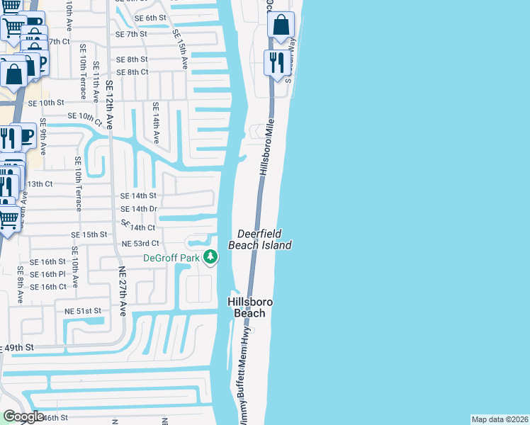 map of restaurants, bars, coffee shops, grocery stores, and more near 1199 Florida A1A in Hillsboro Beach
