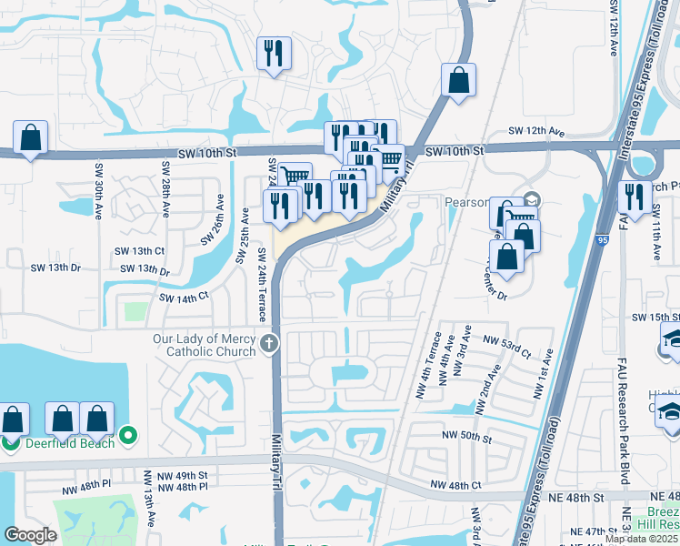 map of restaurants, bars, coffee shops, grocery stores, and more near 1262 South Military Trail in Deerfield Beach