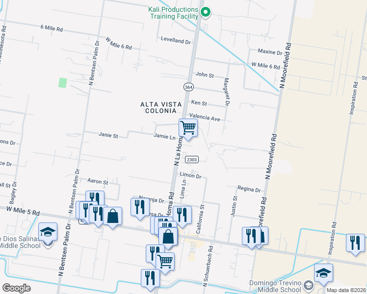 map of restaurants, bars, coffee shops, grocery stores, and more near 6716 La Homa Road in Mission