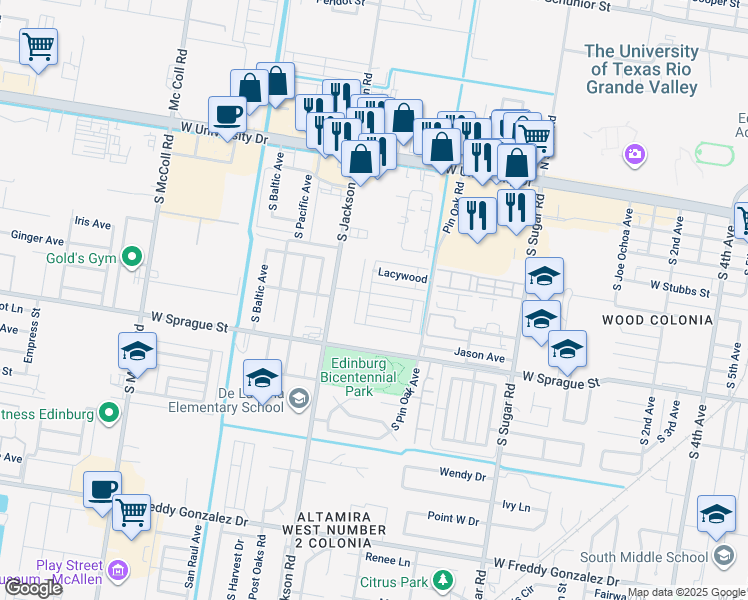 map of restaurants, bars, coffee shops, grocery stores, and more near 1922 Upland Drive in Edinburg