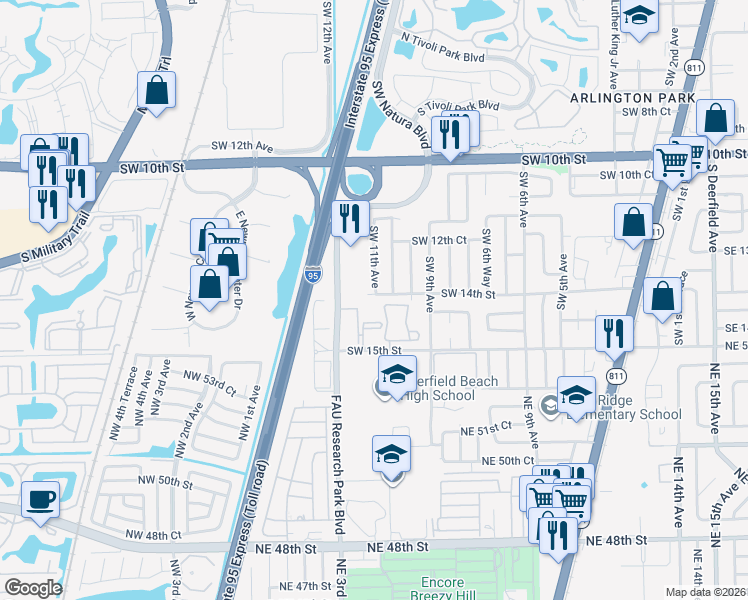 map of restaurants, bars, coffee shops, grocery stores, and more near 1080 Southwest 14th Street in Deerfield Beach
