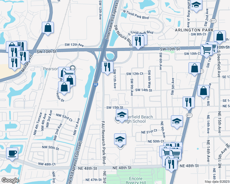 map of restaurants, bars, coffee shops, grocery stores, and more near 1080 Southwest 14th Street in Deerfield Beach