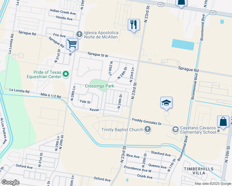 map of restaurants, bars, coffee shops, grocery stores, and more near 10330 North 24th Lane in McAllen