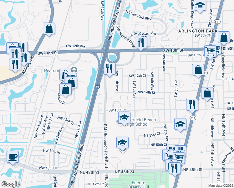 map of restaurants, bars, coffee shops, grocery stores, and more near 1080 Southwest 14th Street in Deerfield Beach