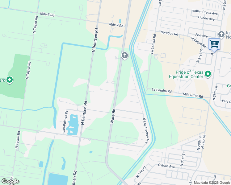 map of restaurants, bars, coffee shops, grocery stores, and more near 10201 Ware Road in McAllen