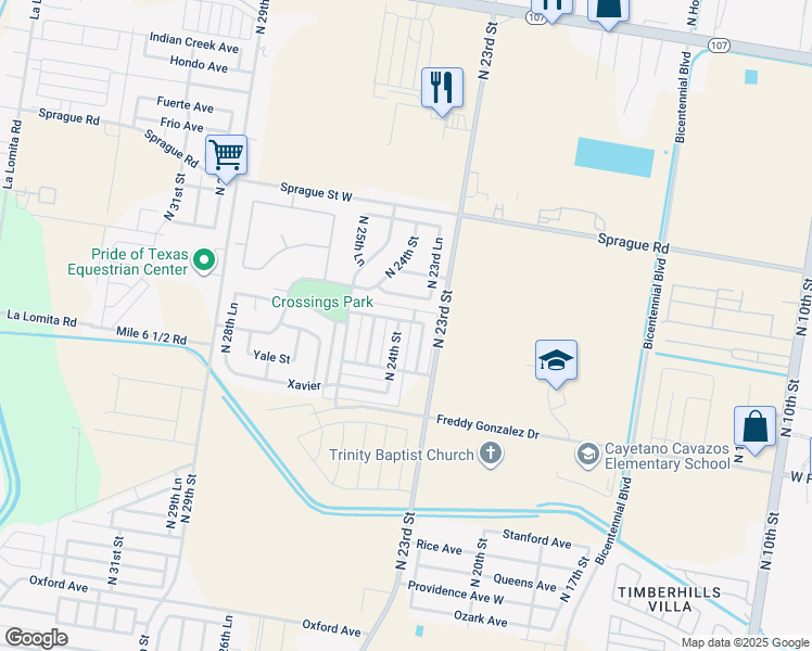 map of restaurants, bars, coffee shops, grocery stores, and more near 10332 North 24th Street in McAllen