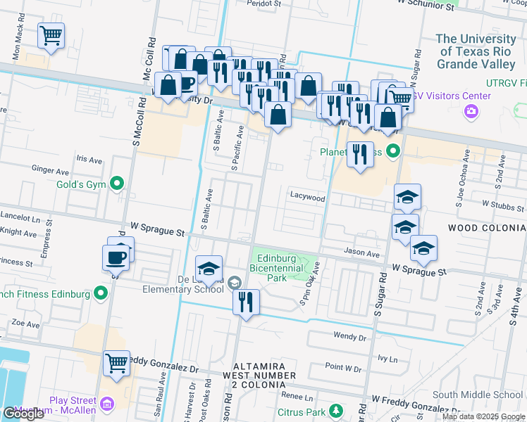 map of restaurants, bars, coffee shops, grocery stores, and more near 602 South Jackson Road in Edinburg