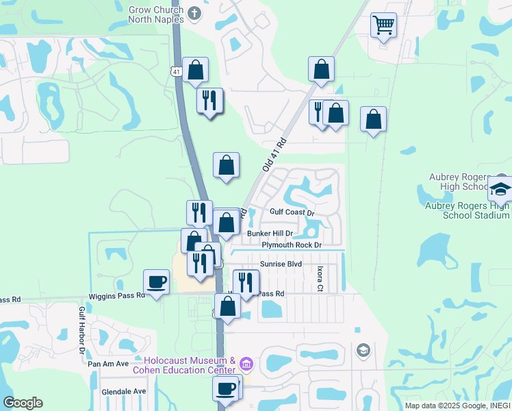 map of restaurants, bars, coffee shops, grocery stores, and more near 1483 Gulf Coast Drive in Naples