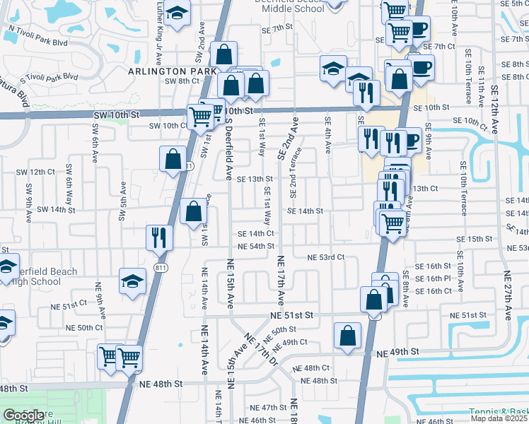 map of restaurants, bars, coffee shops, grocery stores, and more near 118 Southeast 14th Street in Deerfield Beach