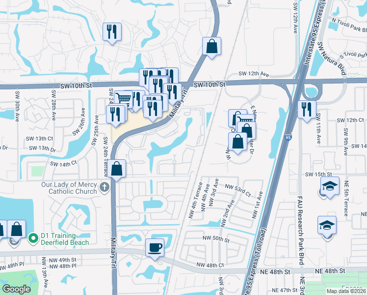 map of restaurants, bars, coffee shops, grocery stores, and more near 1977 Southwest 15th Street in Deerfield Beach