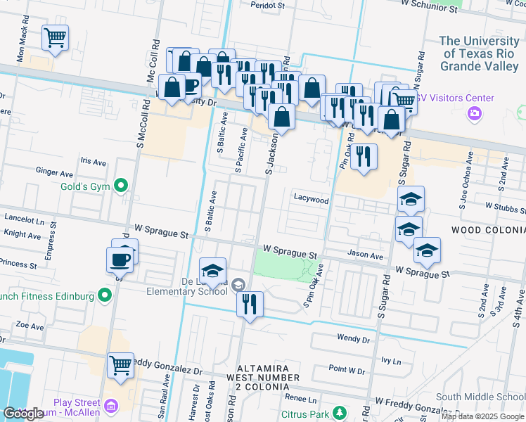 map of restaurants, bars, coffee shops, grocery stores, and more near 602 South Jackson Road in Edinburg