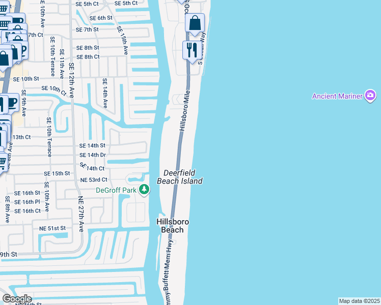 map of restaurants, bars, coffee shops, grocery stores, and more near 1199 Florida A1A in Hillsboro Beach