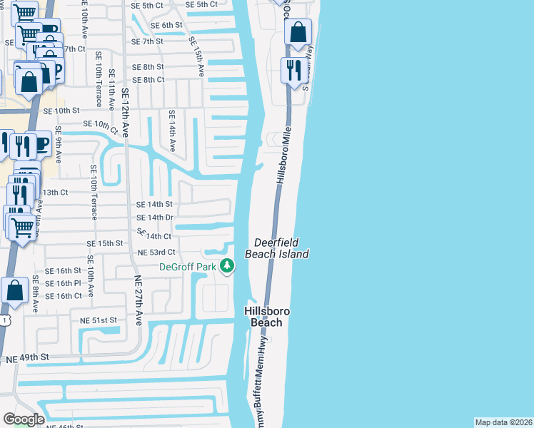 map of restaurants, bars, coffee shops, grocery stores, and more near 1198 Florida A1A in Hillsboro Beach