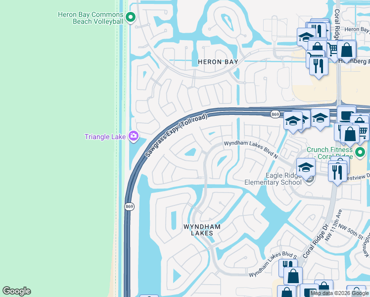 map of restaurants, bars, coffee shops, grocery stores, and more near 5543 Northwest 124th Avenue in Coral Springs