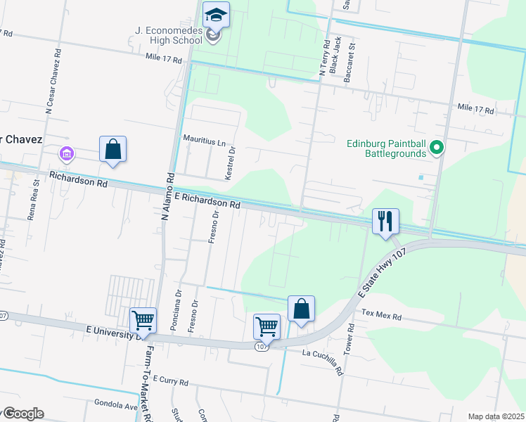 map of restaurants, bars, coffee shops, grocery stores, and more near 5826 East Richardson Road in Edinburg