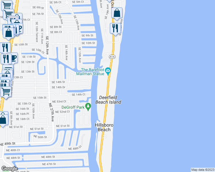 map of restaurants, bars, coffee shops, grocery stores, and more near 1198 Florida A1A in Hillsboro Beach