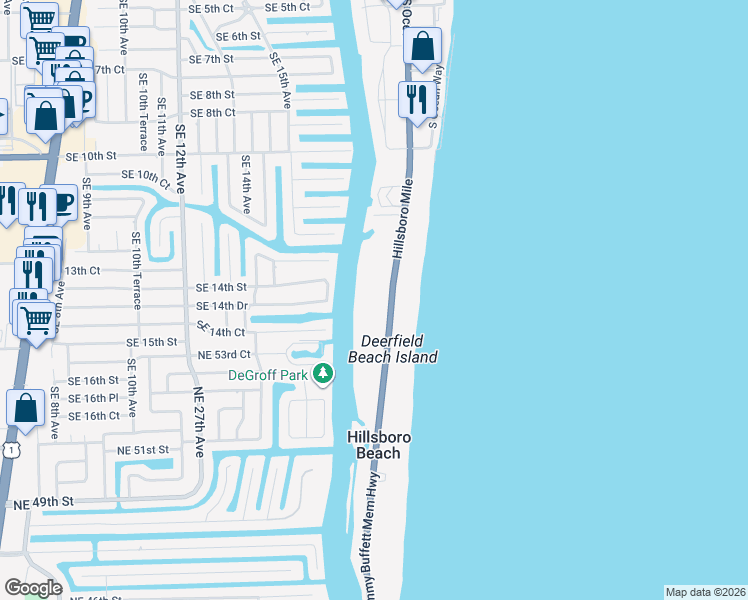 map of restaurants, bars, coffee shops, grocery stores, and more near 1198 Florida A1A in Hillsboro Beach