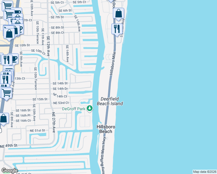 map of restaurants, bars, coffee shops, grocery stores, and more near 1198 Hillsboro Mile in Hillsboro Beach
