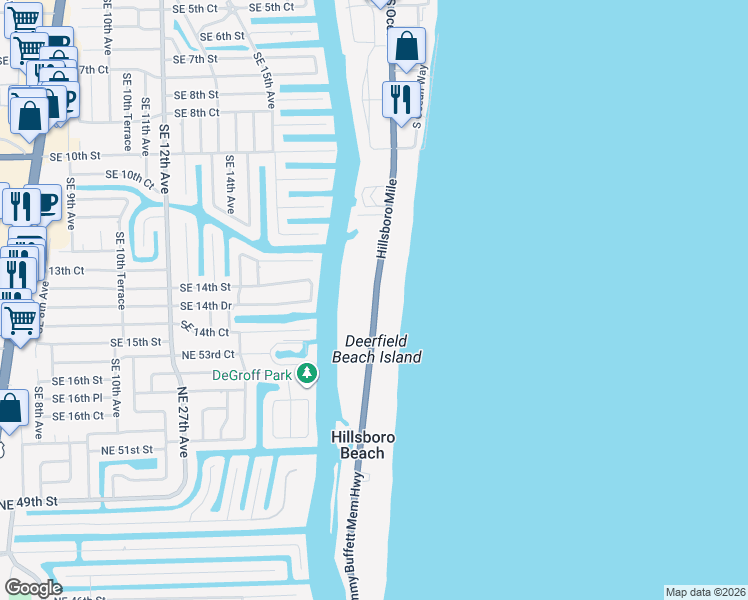 map of restaurants, bars, coffee shops, grocery stores, and more near 1198 Florida A1A in Hillsboro Beach