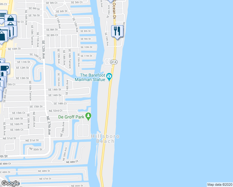 map of restaurants, bars, coffee shops, grocery stores, and more near 1199 Florida A1A in Hillsboro Beach