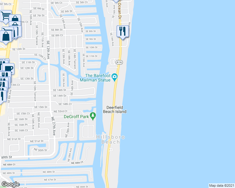 map of restaurants, bars, coffee shops, grocery stores, and more near 1199 Florida A1A in Hillsboro Beach