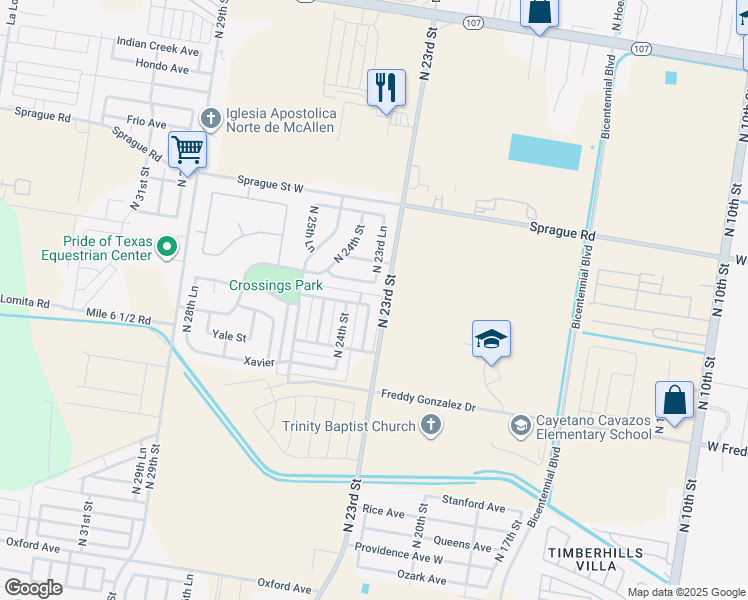 map of restaurants, bars, coffee shops, grocery stores, and more near 2304 Zurich Avenue in McAllen