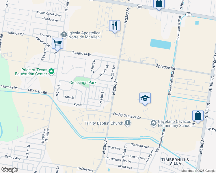 map of restaurants, bars, coffee shops, grocery stores, and more near 2304 Zurich Avenue in McAllen