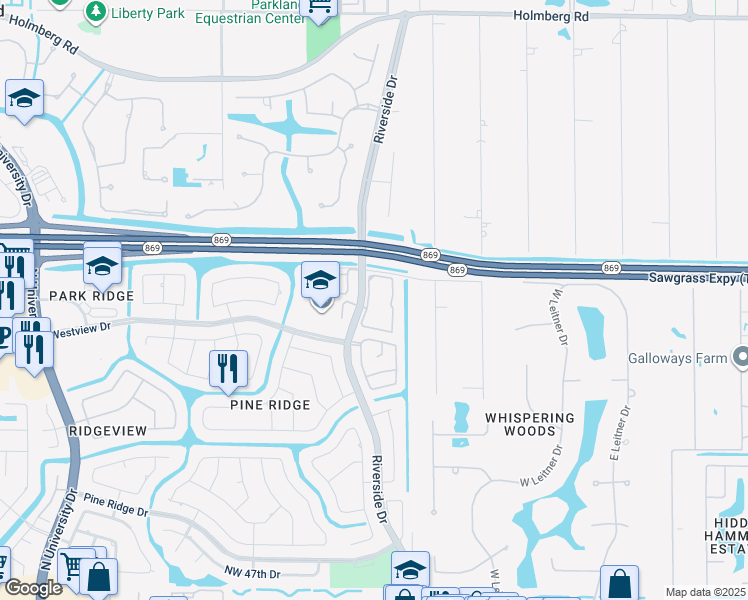 map of restaurants, bars, coffee shops, grocery stores, and more near 5601 Riverside Drive in Coral Springs