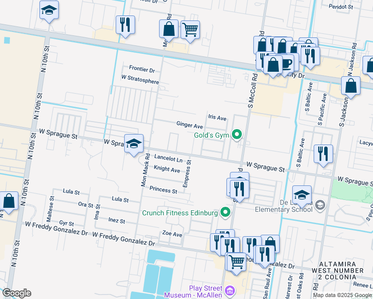 map of restaurants, bars, coffee shops, grocery stores, and more near 3217 West Sprague Street in Edinburg