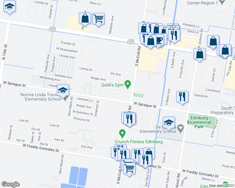 map of restaurants, bars, coffee shops, grocery stores, and more near 3009 Hawthorne Avenue in Edinburg