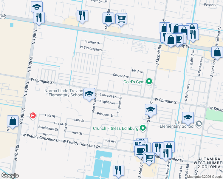 map of restaurants, bars, coffee shops, grocery stores, and more near 713 Bishop Street in Edinburg