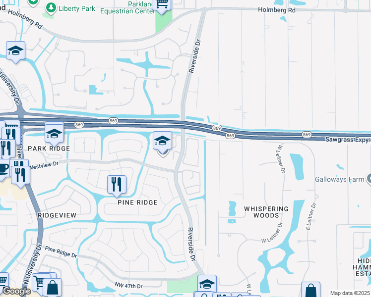map of restaurants, bars, coffee shops, grocery stores, and more near 5601 Riverside Drive in Coral Springs